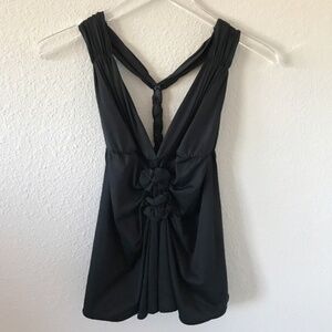 Black Halo Y2K Baby Doll Gathered Knots V-Neck Tank Top M Fairy Whimsigoth Black